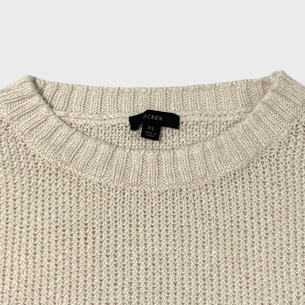 J. Crew Sweater White Crew Neck | Cropped 3/4 Sleeve | Womens Size X-Large - Picture 5 of 9